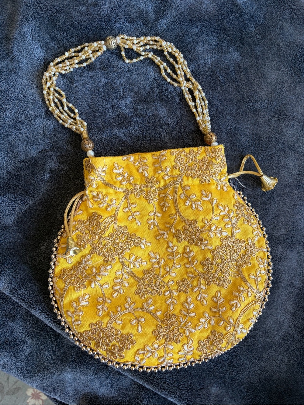 Embroidered Yellow Evening Potli Bag